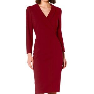 LK Bennett Long Sleeve Wrap-Style Sheath Dress in Deep Burgundy